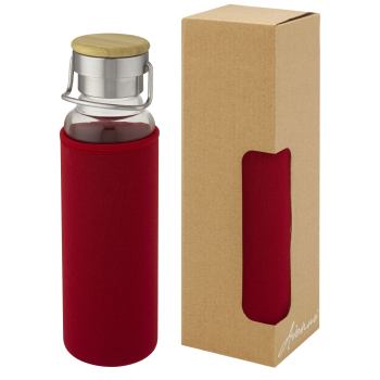 Szklana butelka Thor o pojemności 660 ml z neoprenowym pokrowcem, czerwony