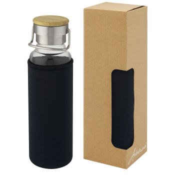 Szklana butelka Thor o pojemności 660 ml z neoprenowym pokrowcem, czarny
